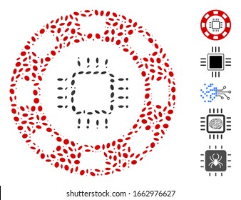 Dot Mosaic based on CPU casino chip. Mosaic vector CPU casino chip is created with scattered ellipse spots.