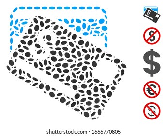 Dot Mosaic basiert auf Kreditkarten. Mosaike Vektorillustration Kreditkarten werden mit randomisierten ovalen Gegenständen gebildet. Bonussymbole werden hinzugefügt.