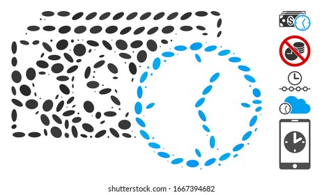 Dot Mosaic auf Kredit. Die Mosaik-Vektorillustration wird mit randomisierten elliptischen Elementen kombiniert. Bonussymbole werden hinzugefügt.