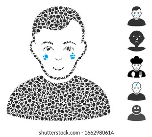 Dot Mosaic based on crying boy. Mosaic vector crying boy is created with random ellipse dots.