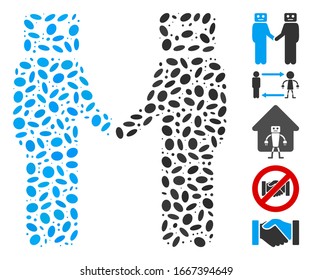 Dot Mosaic based on cyborg meeting. Mosaic vector cyborg meeting is created with scattered ellipse dots. Bonus icons are added.