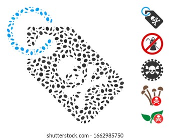 Punto Mosaico basado en la etiqueta de la muerte. La etiqueta de muerte del vector mosaico se crea con puntos de elipse aleatorizados.