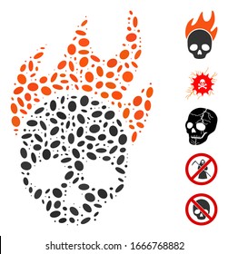 Dot Mosaic based on death fire. Mosaic vector death fire is formed with random ellipse elements. Bonus icons are added.