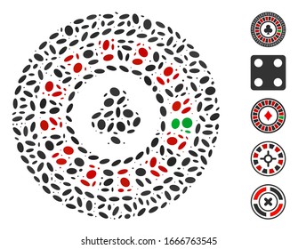 Dot Mosaic based on digital casino roulette. Mosaic vector digital casino roulette is created with randomized oval dots. Bonus icons are added.