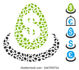 Dot Mosaic based on dollar deposit. Mosaic vector dollar deposit is designed with scattered ellipse elements. Bonus icons are added.