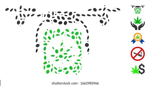 Dot Mosaic based on drone cannabis delivery. Mosaic vector drone cannabis delivery is designed with scattered elliptic spots.