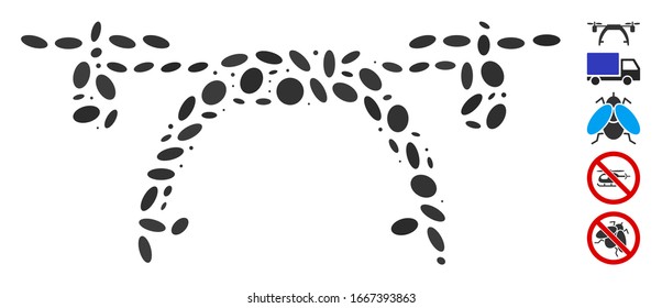 Punto Mosaico basado en el portador de drones. El portador de drones vectoriales mosaicos se forma con manchas ovales aleatorias. Se agregan iconos de bonificación.