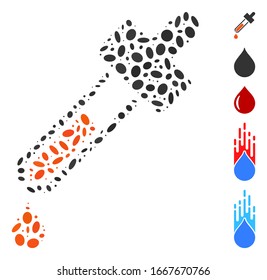 Dot Mosaic based on dropper. Mosaic vector dropper is composed with scattered ellipse elements. Bonus icons are added.