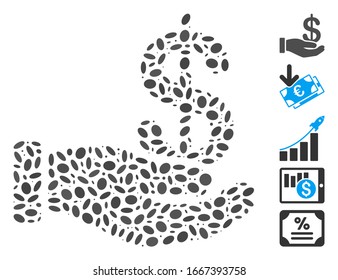 Dot Mosaic based on earnings. Mosaic vector earnings is composed with random ellipse elements. Bonus icons are added.