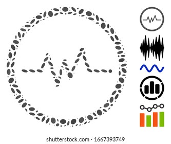 Dot Mosaic based on echogram. Mosaic vector echogram is created with randomized ellipse dots. Bonus icons are added.
