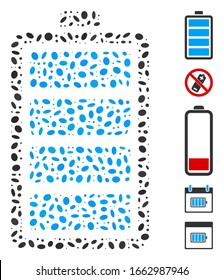 Dot Mosaic based on electric battery. Mosaic vector electric battery is composed with randomized ellipse elements.