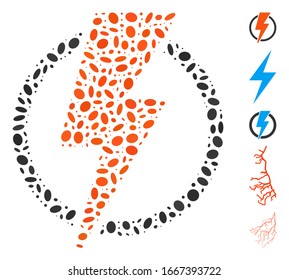 Dot Mosaic based on electric power. Mosaic vector electric power is composed with scattered ellipse spots. Bonus icons are added.