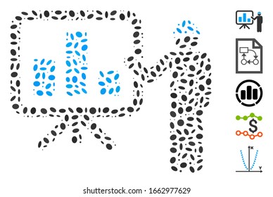 Dot Mosaic based on engineer pointing chart board. Mosaic vector engineer pointing chart board is formed with scattered elliptic elements.