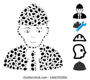 Dot Mosaic based on engineer. Mosaic vector engineer is composed with randomized ellipse elements. Bonus icons are added.