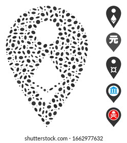 Mosaico de puntos basado en el marcador del mapa del etéreo. Marcador de mapa del etéreo vectorial mosaico está diseñado con puntos elípticos aleatorios.