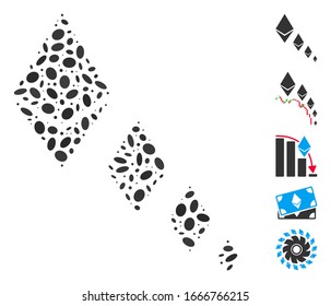 Mosaico de puntos basado en la deflación de cristal del etéreo. Vector mosaico La deflación de cristal etéreo se crea con elementos ovales aleatorizados. Se agregan iconos de bonificación.