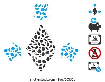 Dot Mosaic based on Ethereum collect arrows. Mosaic vector Ethereum collect arrows is created with randomized elliptic items. Bonus icons are added.