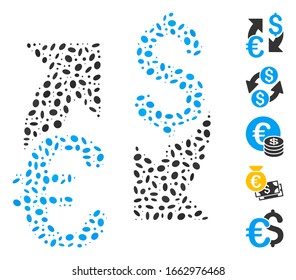 Dot Mosaic based on Euro Dollar exchange. Mosaic vector Euro Dollar exchange is created with randomized elliptic elements.