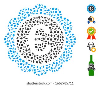 Dot Mosaic based on Euro reward seal. Mosaic vector Euro reward seal is composed with randomized ellipse items.