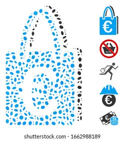 Dot Mosaic based on Euro shopping bag. Mosaic vector Euro shopping bag is designed with scattered ellipse spots.
