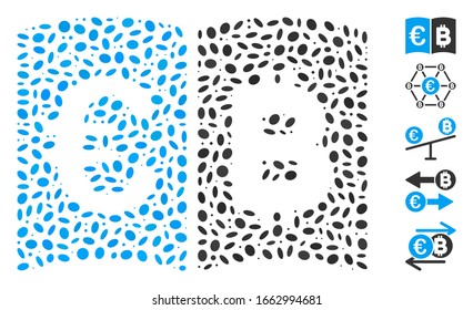 Dot Mosaic based on Euro and Bitcoin catalog. Mosaic vector Euro and Bitcoin catalog is created with random oval dots.