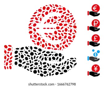 Dot Mosaic based on Euro coin payment. Mosaic vector Euro coin payment is formed with scattered elliptic elements. Bonus icons are added.