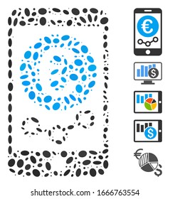 Dot Mosaic based on Euro mobile market monitoring. Mosaic vector Euro mobile market monitoring is formed with random oval spots. Bonus icons are added.