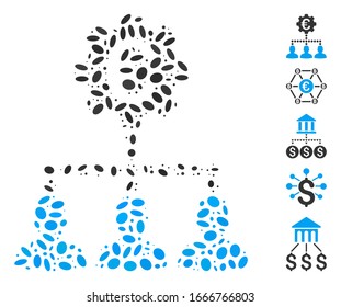 Dot Mosaic basiert auf Euro-Auszahlungen. Die Euro-Auszahlungen für Mosaike Vektorillustration werden mit verstreuten elliptischen Punkten erstellt. Bonussymbole werden hinzugefügt.