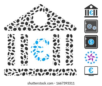 Dot Mosaic based on Euro bank. Mosaic vector Euro bank is composed with random ellipse elements. Bonus icons are added.