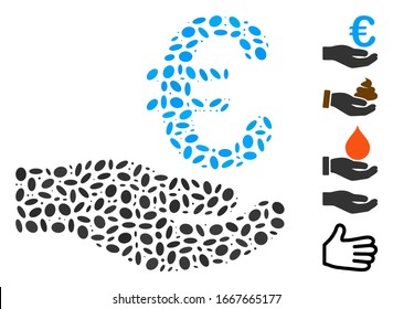 Dot Mosaic based on Euro donation. Mosaic vector Euro donation is formed with scattered oval dots. Bonus icons are added.