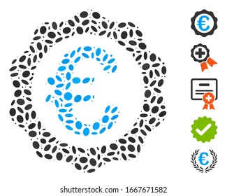 Dot Mosaic based on Euro award seal. Mosaic vector Euro award seal is composed with scattered elliptic elements. Bonus icons are added.