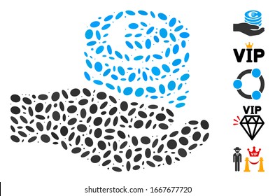 Dot Mosaic based on Euro salary. Mosaic vector Euro salary is composed with randomized ellipse dots. Bonus icons are added.