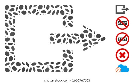 Dot Mosaic based on exit. Mosaic vector exit is formed with scattered elliptic elements. Bonus icons are added.