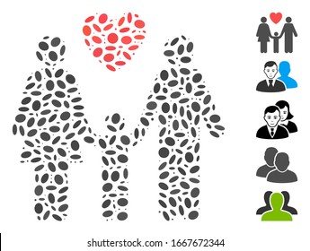Dot Mosaic based on family love. Mosaic vector family love is created with scattered elliptic elements. Bonus icons are added.