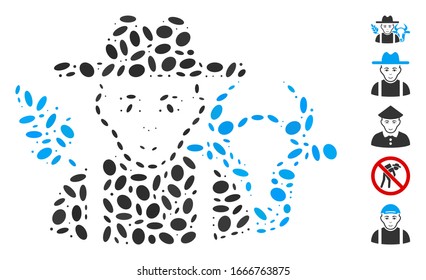 Dot Mosaic based on farmer. Mosaic vector farmer is composed with randomized elliptic spots. Bonus icons are added.