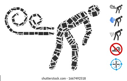 Dot Mosaic based on farting wind. Mosaic vector farting wind is composed with scattered rectangular elements. Bonus icons are added.