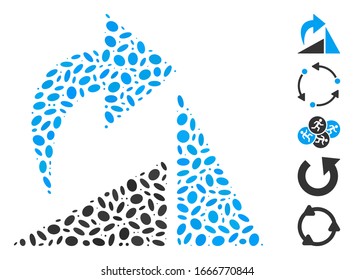 Dot Mosaic based on figure rotation CW. Mosaic vector figure rotation CW is composed with scattered ellipse items. Bonus icons are added.