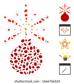 Dot Mosaic based on fireworks detonator. Mosaic vector fireworks detonator is designed with randomized ellipse spots. Bonus icons are added.