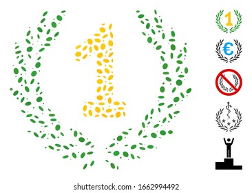 Dot Mosaic based on first laurel wreath. Mosaic vector first laurel wreath is formed with randomized oval elements.