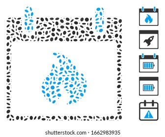 Mosaico de puntos basado en el día calendario de la llama. El día calendario de llamas vectorial mosaico se crea con elementos de elipse dispersos.