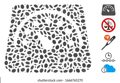 Dot Mosaic based on floor scales. Mosaic vector floor scales is composed with random oval items. Bonus icons are added.
