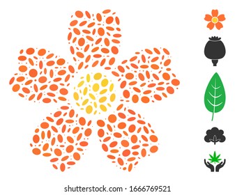 Dot Mosaic based on flower. Mosaic vector flower is composed with random elliptic dots. Bonus icons are added.