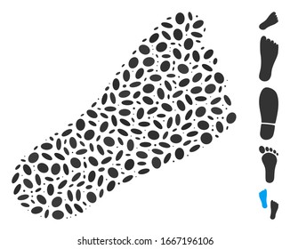 Dot Mosaic based on foot. Mosaic vector foot is designed with randomized oval items. Bonus icons are added.