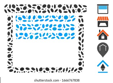 Dot Mosaic based on garage empty. Mosaic vector garage empty is formed with randomized elliptic spots. Bonus icons are added.