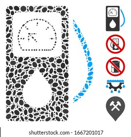 Punto Mosaico basado en la gasolinera. La estación de gas vector mosaico se crea con puntos elípticos dispersos. Se agregan iconos de bonificación.