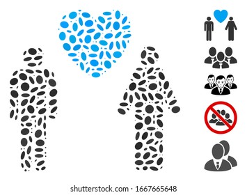 Dot Mosaic based on gay lovers. Mosaic vector gay lovers is formed with random elliptic elements. Bonus icons are added.
