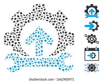 Dot Mosaic based on gear integration tools. Mosaic vector gear integration tools is composed with randomized oval elements.