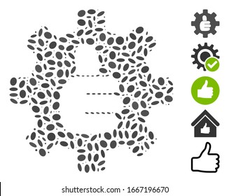 Dot Mosaic auf der Grundlage des Gangdaumes OK. Mosaik Vektorillustration Gang OK ist mit verstreuten elliptischen Elementen zusammengesetzt. Bonussymbole werden hinzugefügt.