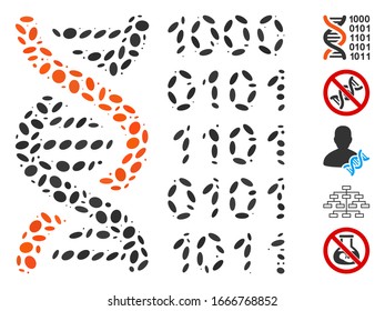 Dot Mosaic based on genetical code. Mosaic vector genetical code is created with randomized elliptic spots. Bonus icons are added.