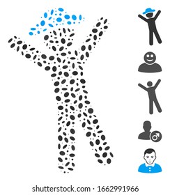 Dot Mosaic based on gentleman joy. Mosaic vector gentleman joy is formed with random oval items.